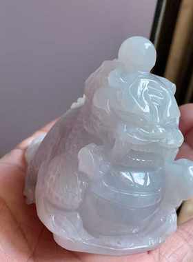 麒麟手玩把件摆件冰紫缅甸翡翠
