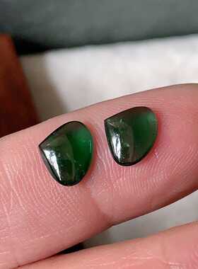 天然翡翠A货玉石裸石镶嵌面送证书冰种辣绿水滴戒面一对000427