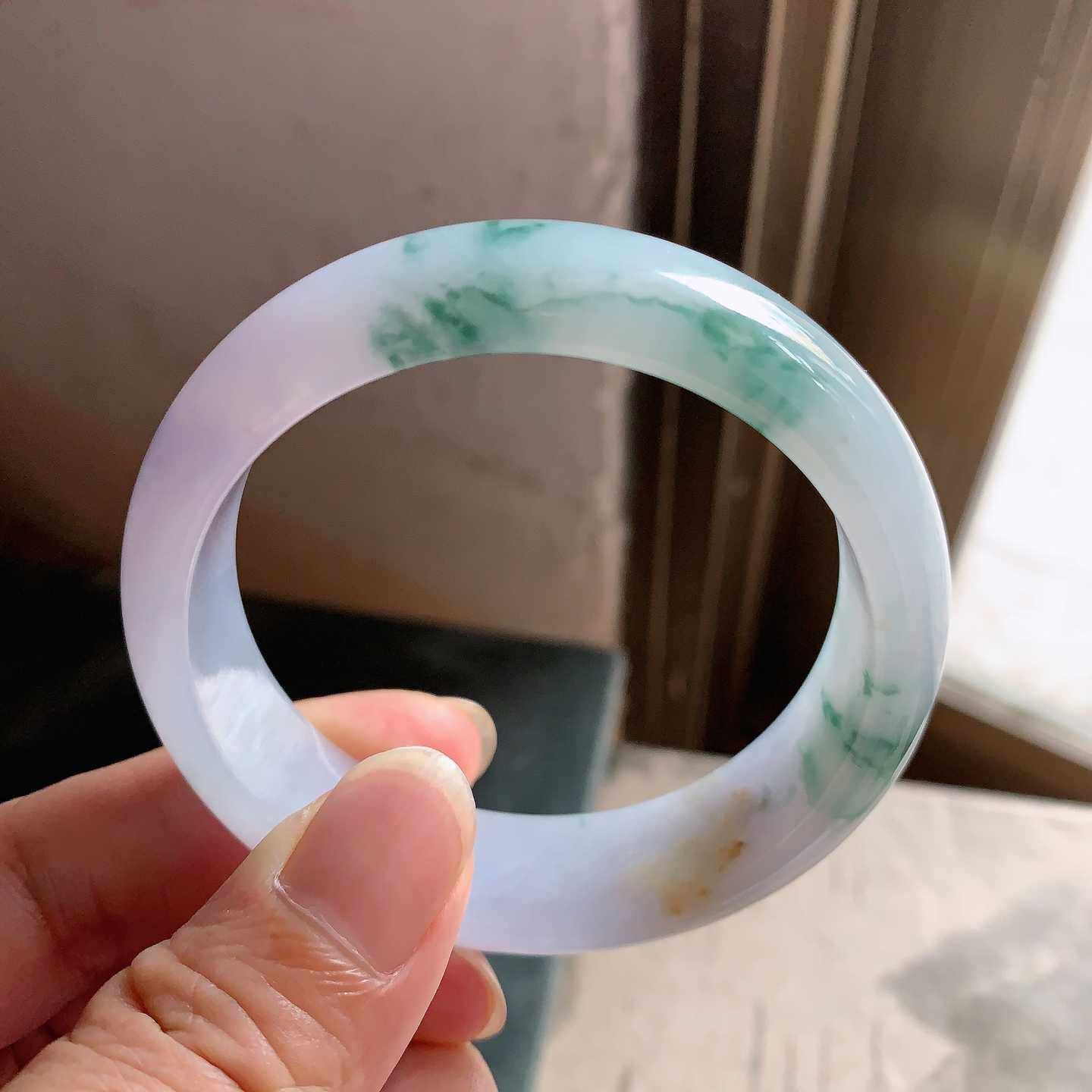 翠都翡翠珠宝天然翡翠A货玉石玉镯子冰糯种茄紫飘花手镯400342