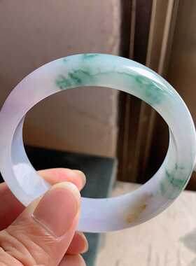 翠都翡翠珠宝天然翡翠A货玉石玉镯子冰糯种茄紫飘花手镯400342