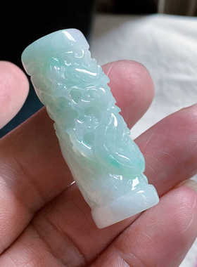 翠都翡翠珠宝缅甸A货玉石挂坠小吊坠项坠冰糯种浅绿龙柱200216