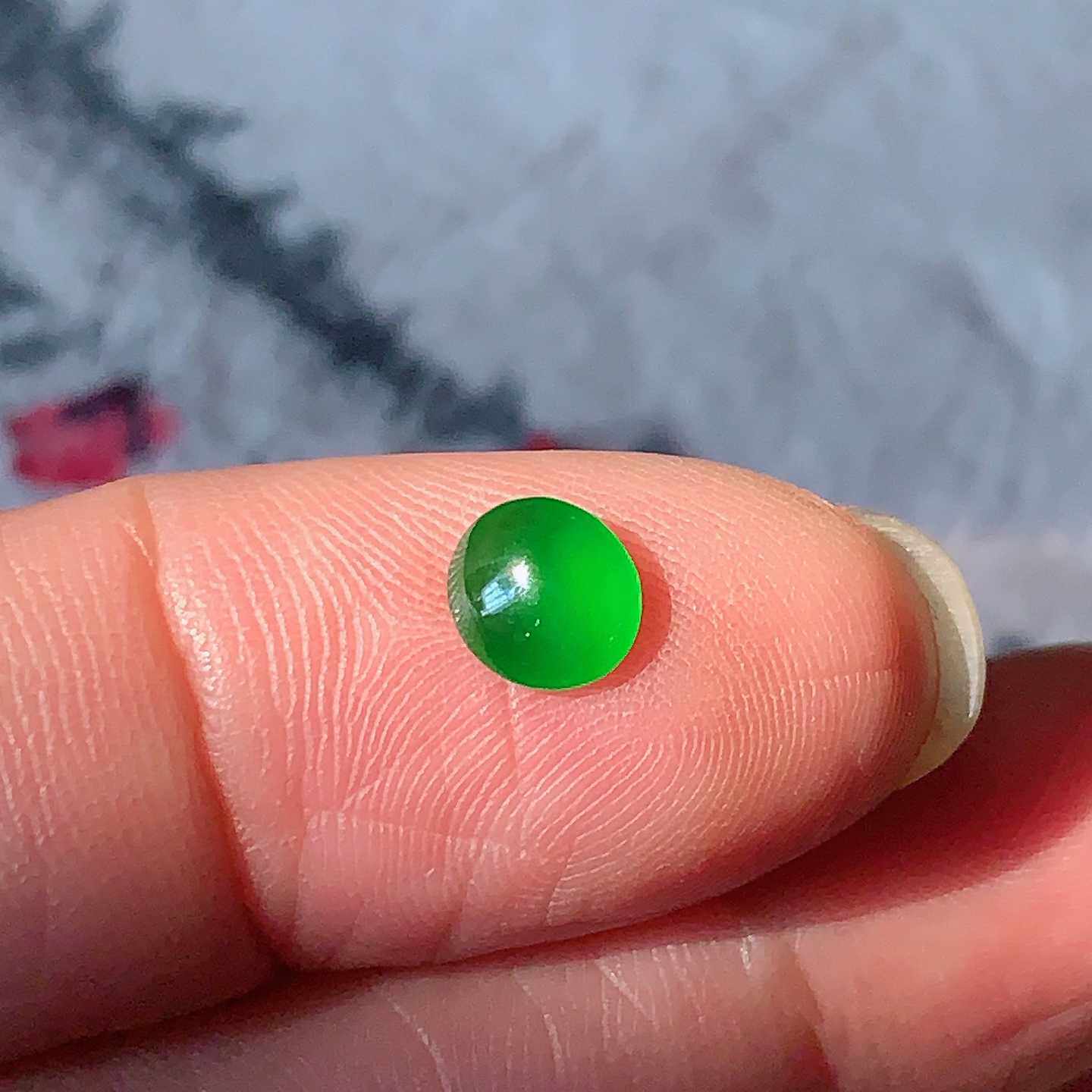 翠都翡翠珠宝天然A货裸石镶嵌戒面送证书冰种辣阳绿蛋面700123