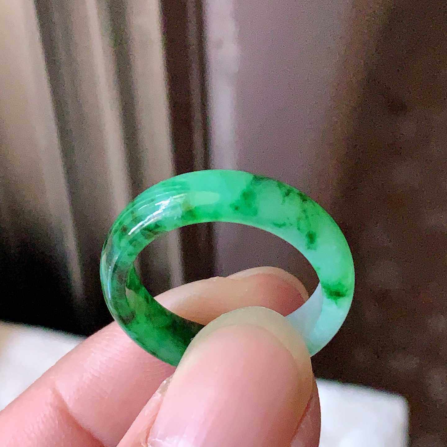 翠都缅甸A货阳绿花青翡翠戒指