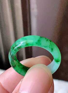 翠都翡翠珠宝缅甸A货玉石阳绿花青20号戒指环800202
