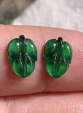 翠都翡翠珠宝缅甸天然A货玉石裸石镶嵌面冰种满绿叶子一对166306