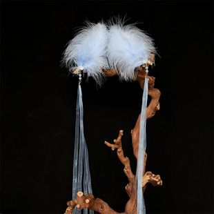 秋冬新款 羽毛边夹蓝色羽毛对夹超仙长飘带流苏发夹仙女精灵头饰品