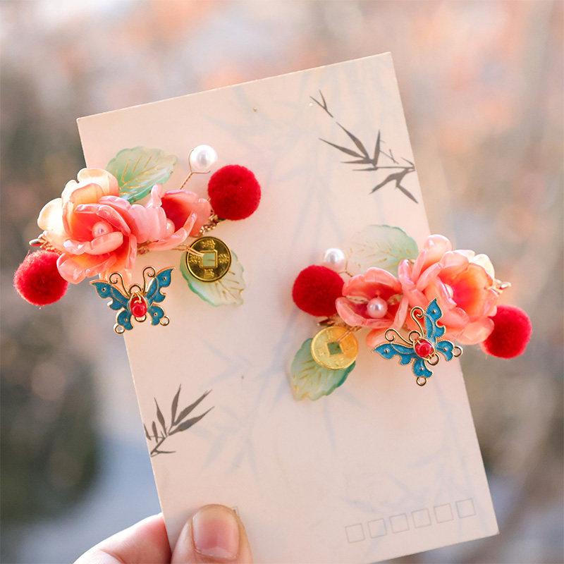 国风儿童发卡喜庆新年头饰汉服红色招财元宝蝴蝶花朵流苏发夹百搭,饰品/流行首饰/时尚饰品新,发饰,淘宝优惠券,粉丝福利购,淘宝优惠卷