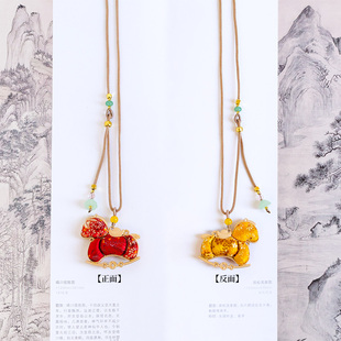 宋锦毛衣挂件国风新中式福禄平安锁小马璎珞项链招财纳福马上有钱