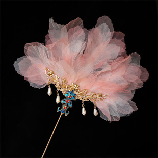 古风汉服烫花羽毛扇子可当发簪超仙新中式配饰古装头饰拍照道具