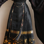 国风新中式 清冷长禁步腰链黑色流苏马面裙汉服腰封配饰压襟挂件