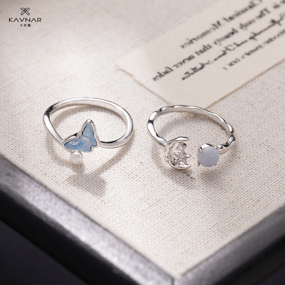 卡芙娜小清新梦幻星月可调节戒指海洋风幻彩鱼尾开口戒女士饰品