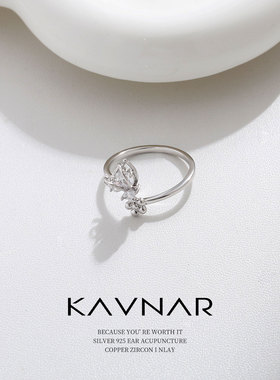 花与蝴蝶锆石开口指环气质戒指女小众高级轻奢风个性时尚食指戒