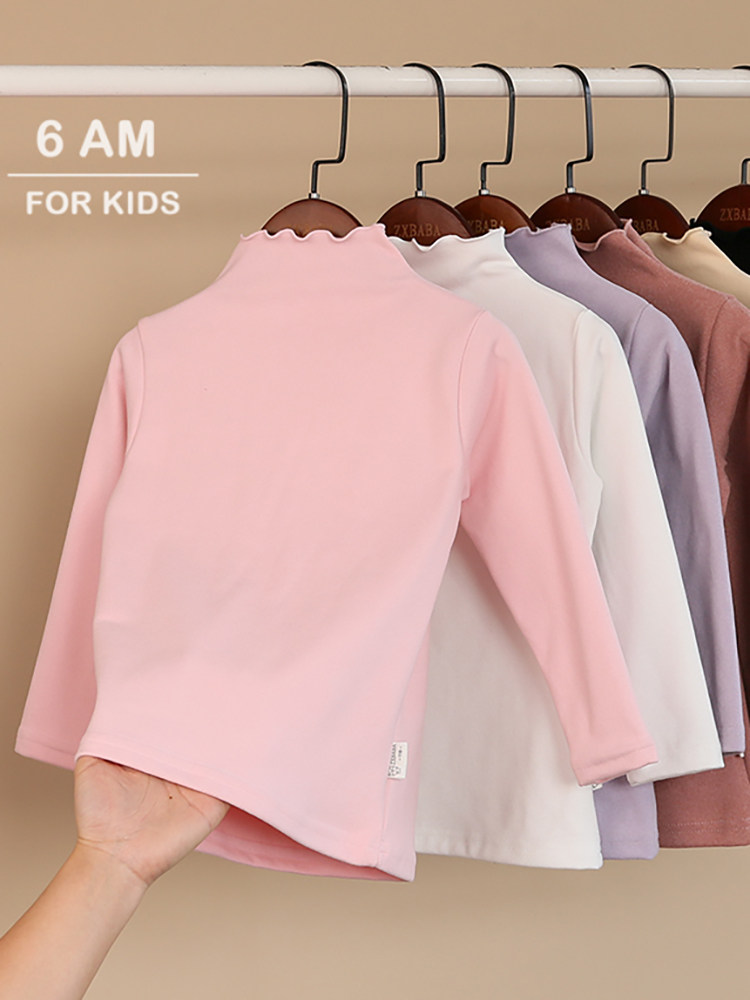 여자 가을 겨울 발열 독일 벨벳 솔리드 컬러 바닥 셔츠 탑 중대형 어린이 보물 하프 터틀넥 열 속옷 가을 옷