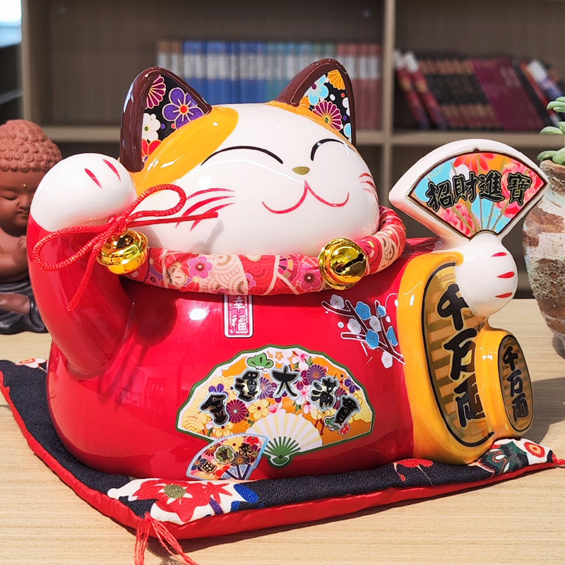精致陶瓷招财猫摆件 商铺收银台开业礼品中号大号 家居装饰存钱罐