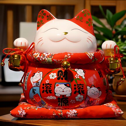 德化陶瓷10寸招财猫摆件大号生意兴隆商铺开业收银台乔迁新居礼品