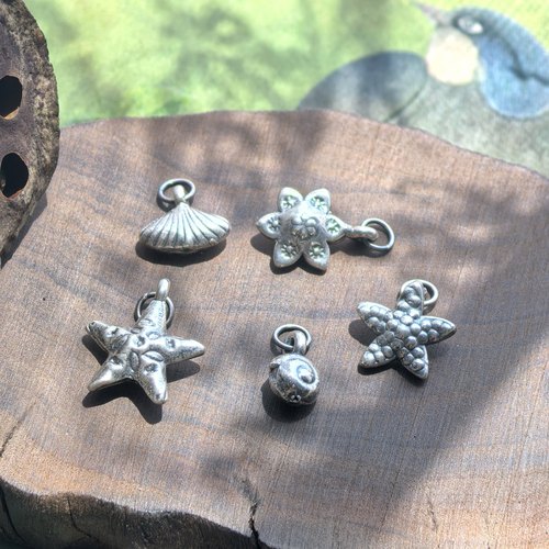 泰银999复古海星贝壳吊坠挂件diy配件手工编绳小提溜串珠银饰挂件