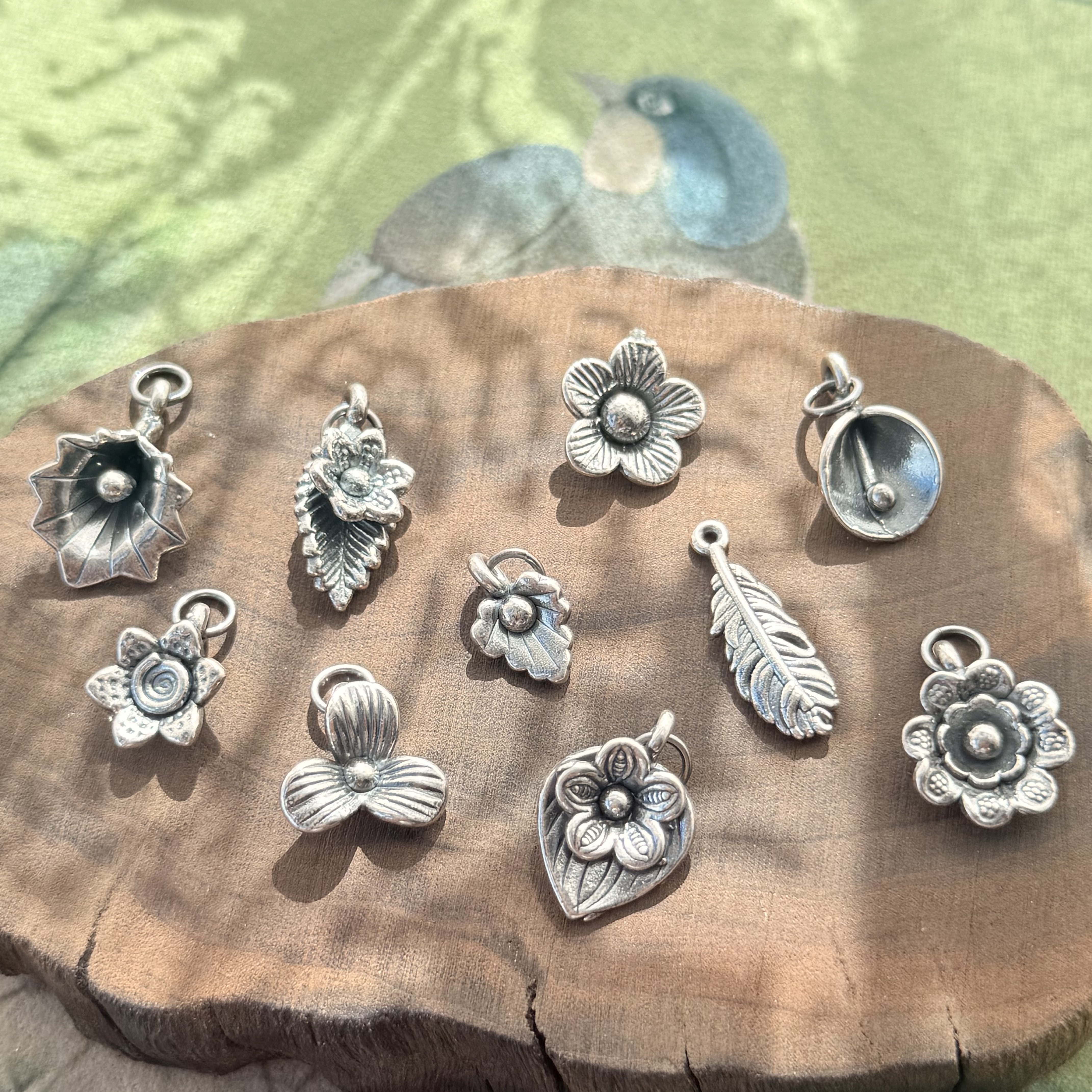 纯银999复古做旧花朵叶子DIY手工隔珠流行串珠手饰水晶手串佛珠