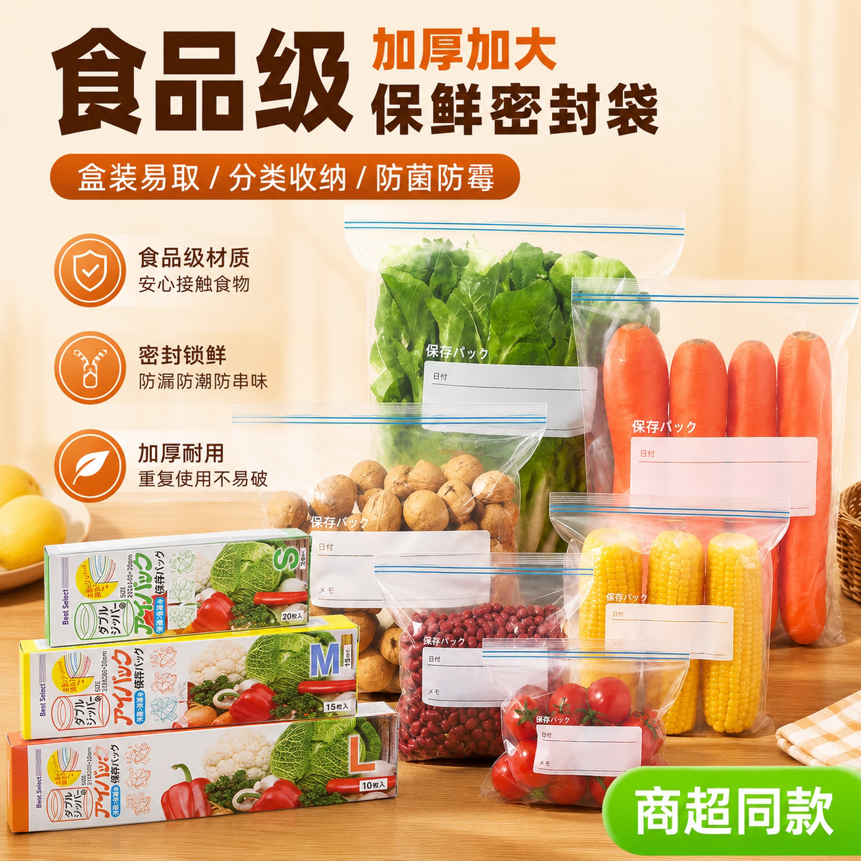 密封袋食品级保鲜袋自封袋塑封加厚家用冷冻专用多功能冰箱收纳袋