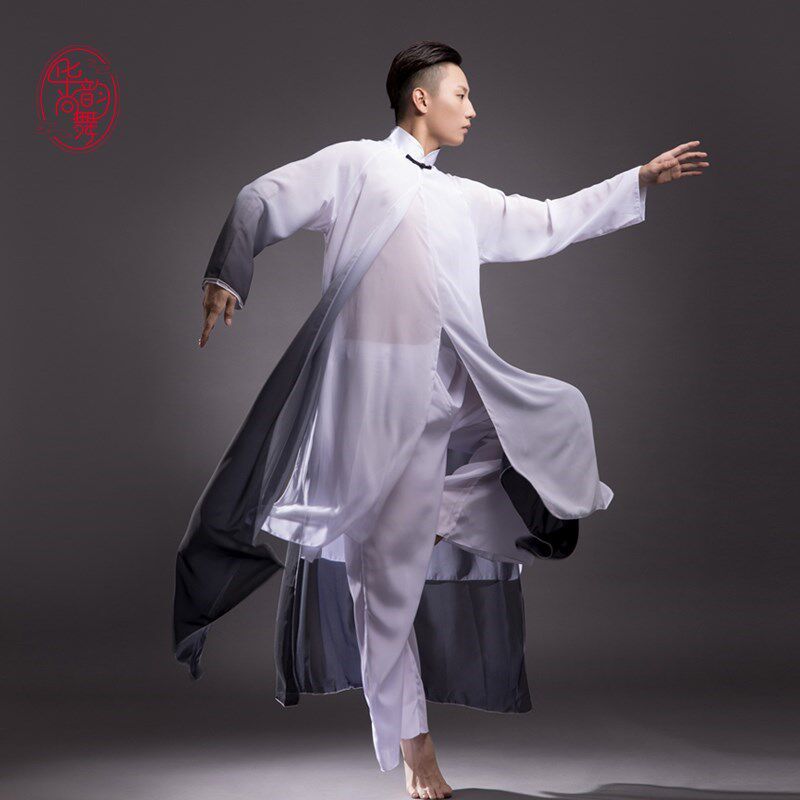 2026新款古典舞演出服飘逸男子舞蹈服装再别康桥书生水墨色中国风图片