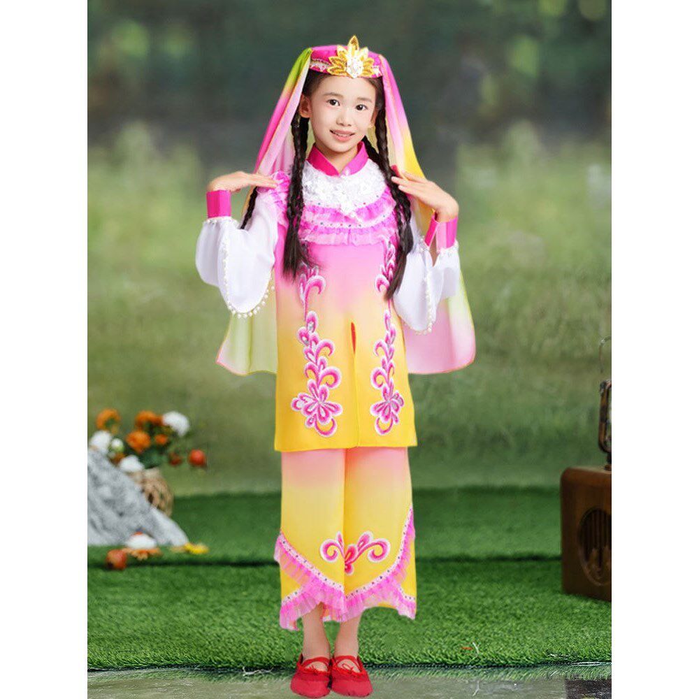 六一儿童撒拉族东乡族回族舞蹈服女童少数民族表演服舞台演出服装 - 实物图