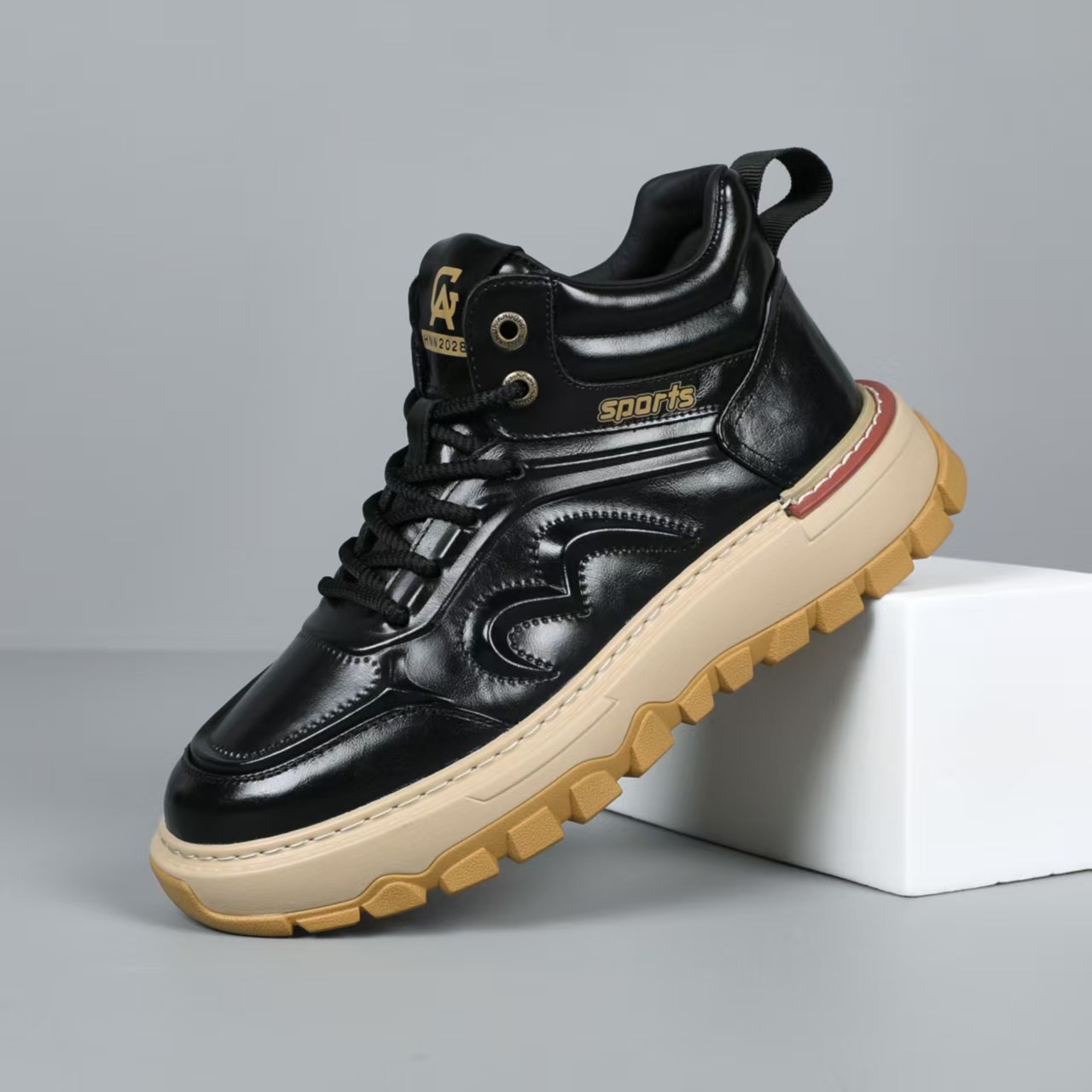 枫之时尚冬季保暖牛皮加绒高帮鞋