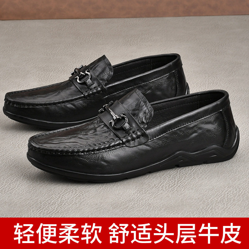 枫之时尚夏天一脚蹬轻便商务懒人鞋舒适透气轻便牛皮男士潮乐福鞋