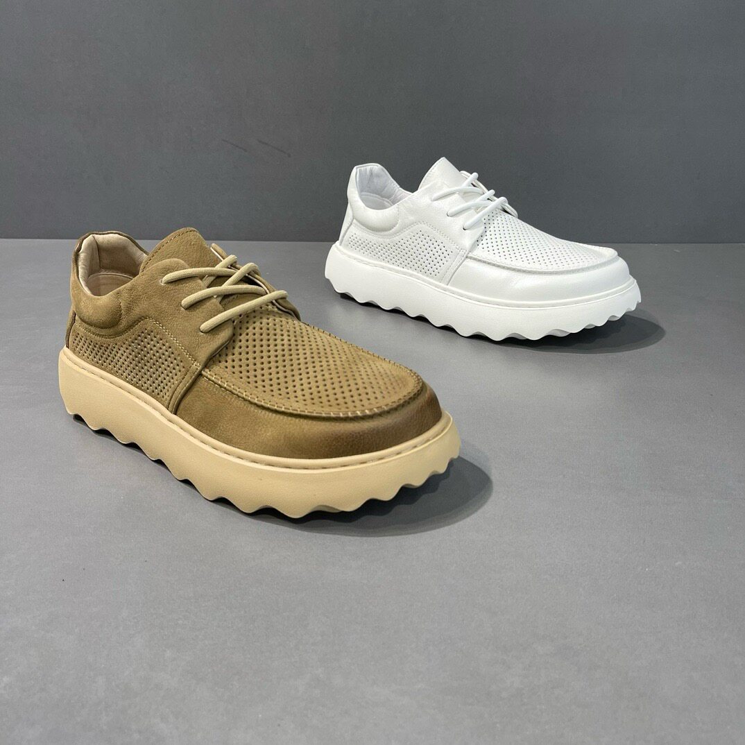 枫之时尚夏天厚底增高小白鞋镂空透气舒适不臭脚牛皮百搭男士板鞋