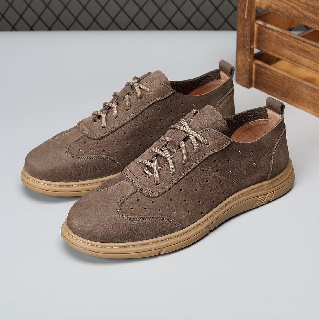 枫之时尚夏天系带休闲鞋舒适透气轻便简约镂空软面软底牛皮男皮鞋