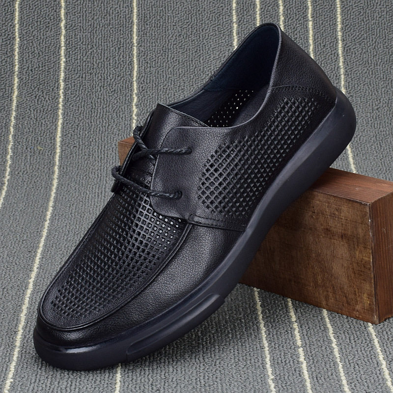 枫之时尚夏天镂空轻便休闲鞋舒适透气软面软底牛皮凉快驾车男皮鞋