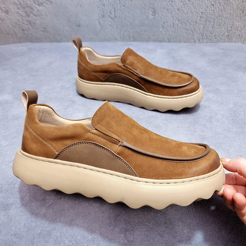 枫之时尚夏天一脚蹬厚底增高休闲鞋舒适透气简约百搭牛皮男乐福鞋