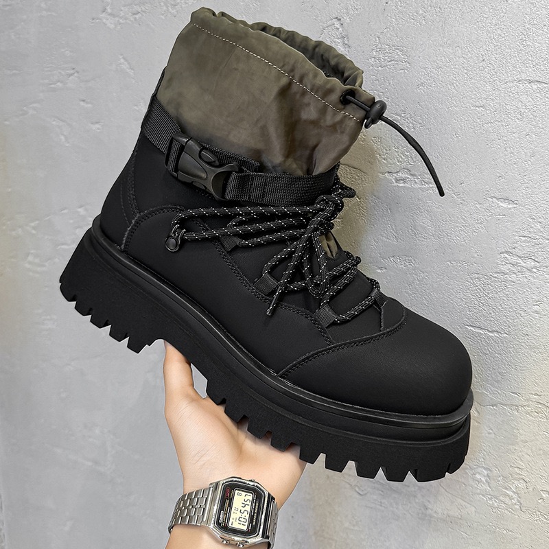 枫之时尚马丁靴男款高筒秋冬个性厚底增高靴中筒户外登山工装靴子