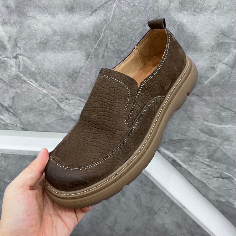 枫之时尚夏天一脚蹬复古懒人鞋轻便舒适透气驾车软面牛皮男乐福鞋