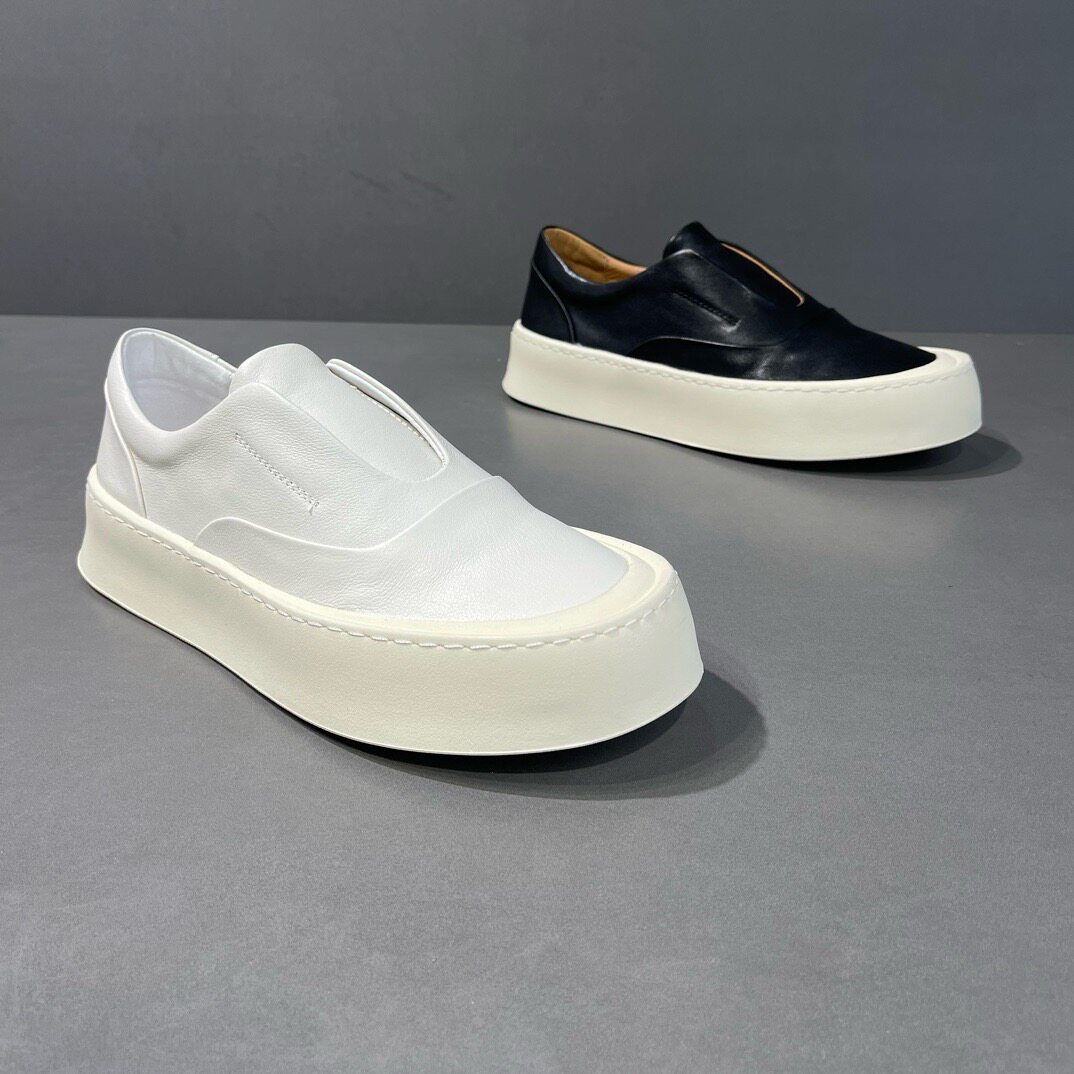 枫之时尚夏天一脚蹬厚底小白鞋舒适透气清爽简约百搭牛皮男士板鞋