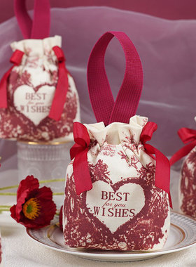 欧式伴手礼袋子法式帆布喜糖袋结婚装糖果新人婚礼喜糖盒婚庆用品