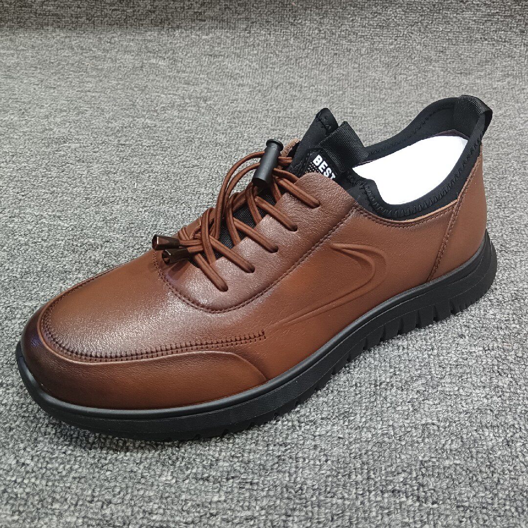 邦赛男鞋秋季新款真皮软底商务平底时尚男鞋皮鞋单鞋松紧带