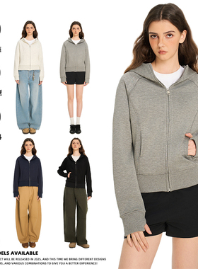 REAL SPACE美式纯色短款收腰连帽卫衣外套春秋宽松开衫百搭休闲