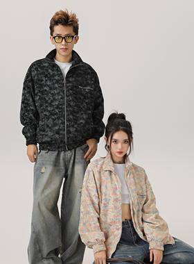 REAL SPACE针织磨毛格子夹克外套春秋中性风男女款棋盘格小众美式