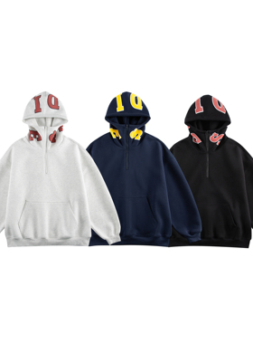 STUDIO ONE美式贴布字母刺绣印花拉链卫衣春秋男女款宽松长袖连帽