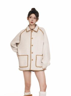 REAL SPACE特种绣工艺呢夹克外套春秋中性风走边立体绣中长款风衣