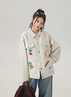 REAL SPACE2024秋季小香风复古潮牌趣味立体装饰设计小众翻领上衣