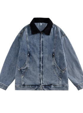 STUDIO ONE复古国潮水洗做旧解构牛仔外套春秋男女款宽松夹克工装