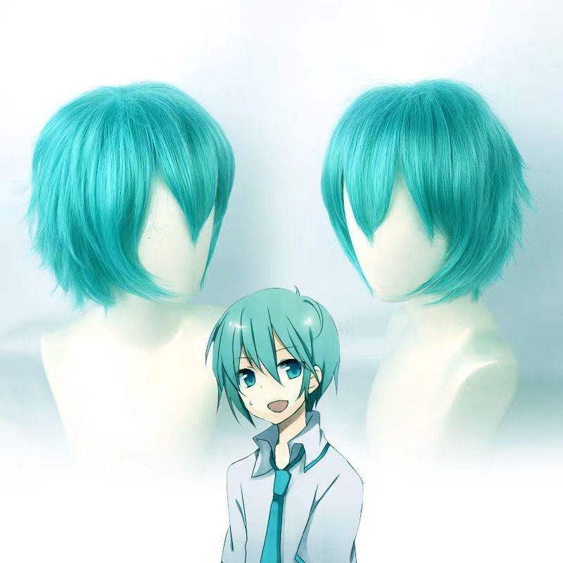 恋爱战争初音未来男cos假发 万用 混绿色cos假发mikuo 反翘男假毛