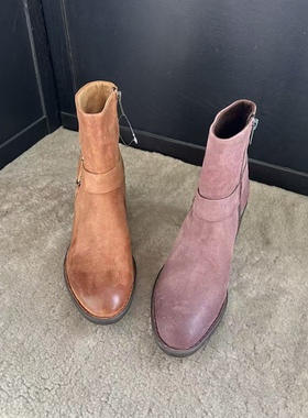 born 头层牛皮时尚百搭短靴粗高跟马丁靴女靴