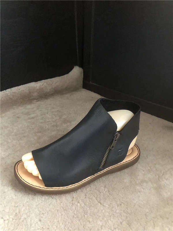 简约大气一片式牛皮侧拉链凉鞋