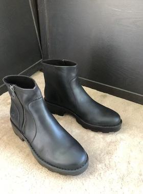 born 轻！头层牛皮舒适侧拉链厚底女士短靴