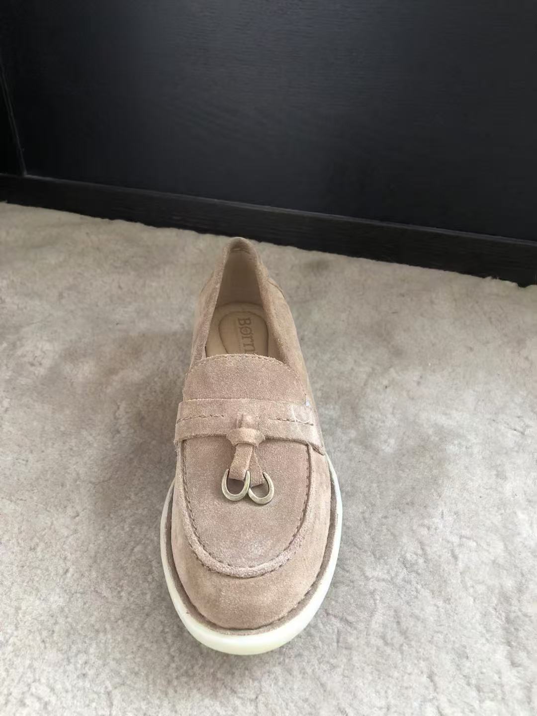 born 超轻，磨砂牛皮流苏扣圆头一脚蹬乐福女鞋6