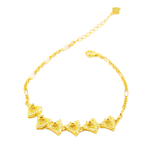 S925纯银手链空托时尚女款多石位圆形DIY蜜蜡松石玉石琥珀镶嵌4*4