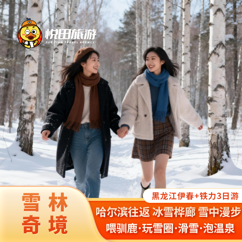 哈尔滨伊春铁力3日游2-6人小团透龙山桃山玉温泉汤旺河滑雪 包车