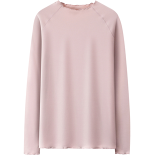 秋季莫代尔修身黑色圆领木耳边长袖纯白色t恤女打底小衫内搭上衣