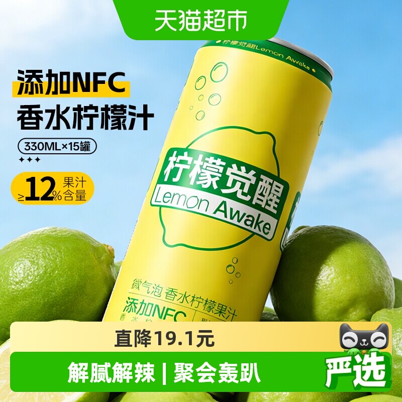 名仁柠檬果汁饮料香水柠檬汁微气泡柠檬水330ml*15罐整箱批发